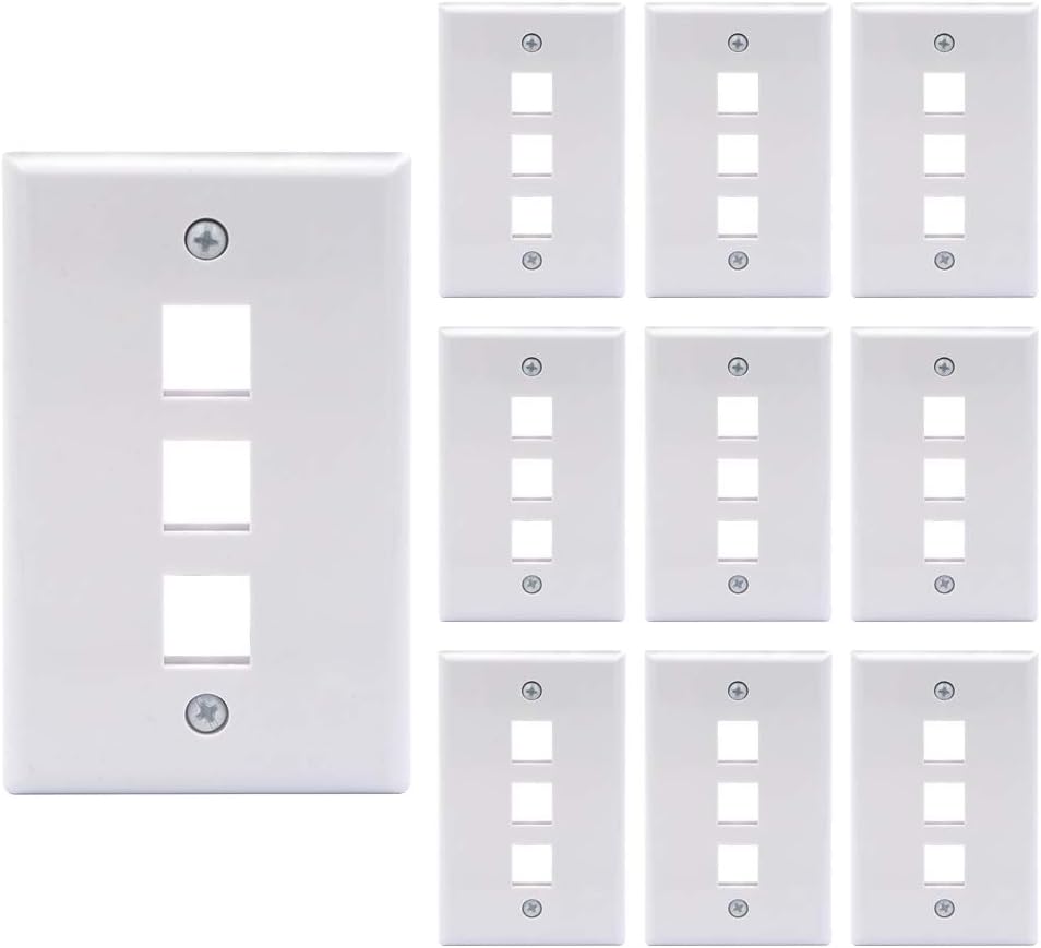 3 Port Keystone Wall Plate UL Listed (10-Pack)/Single Gang Wall Plates for RJ45 Keystone Jack and Modular Inserts