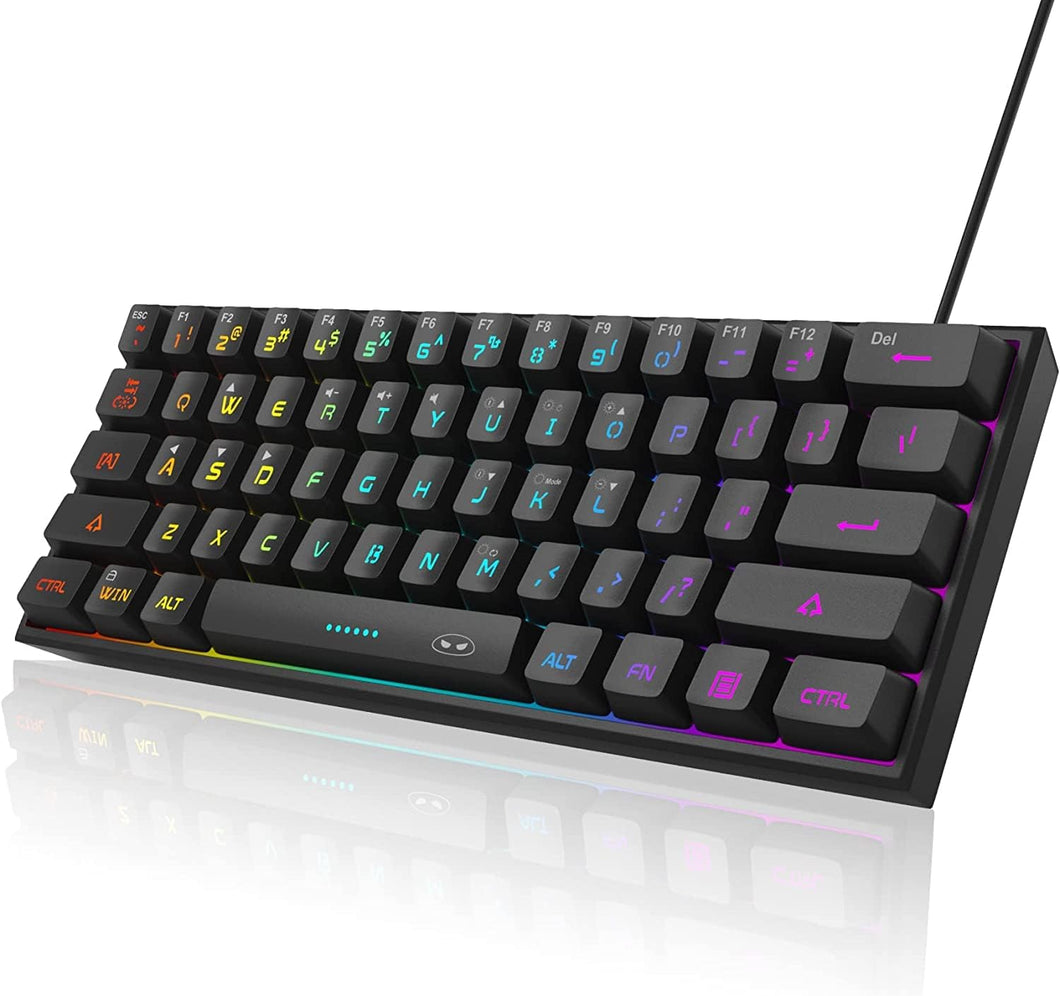 Black/Mini 60% Gaming Keyboard/Upgrade RGB Backlit 61 Key Ultra-Compact Keyboard