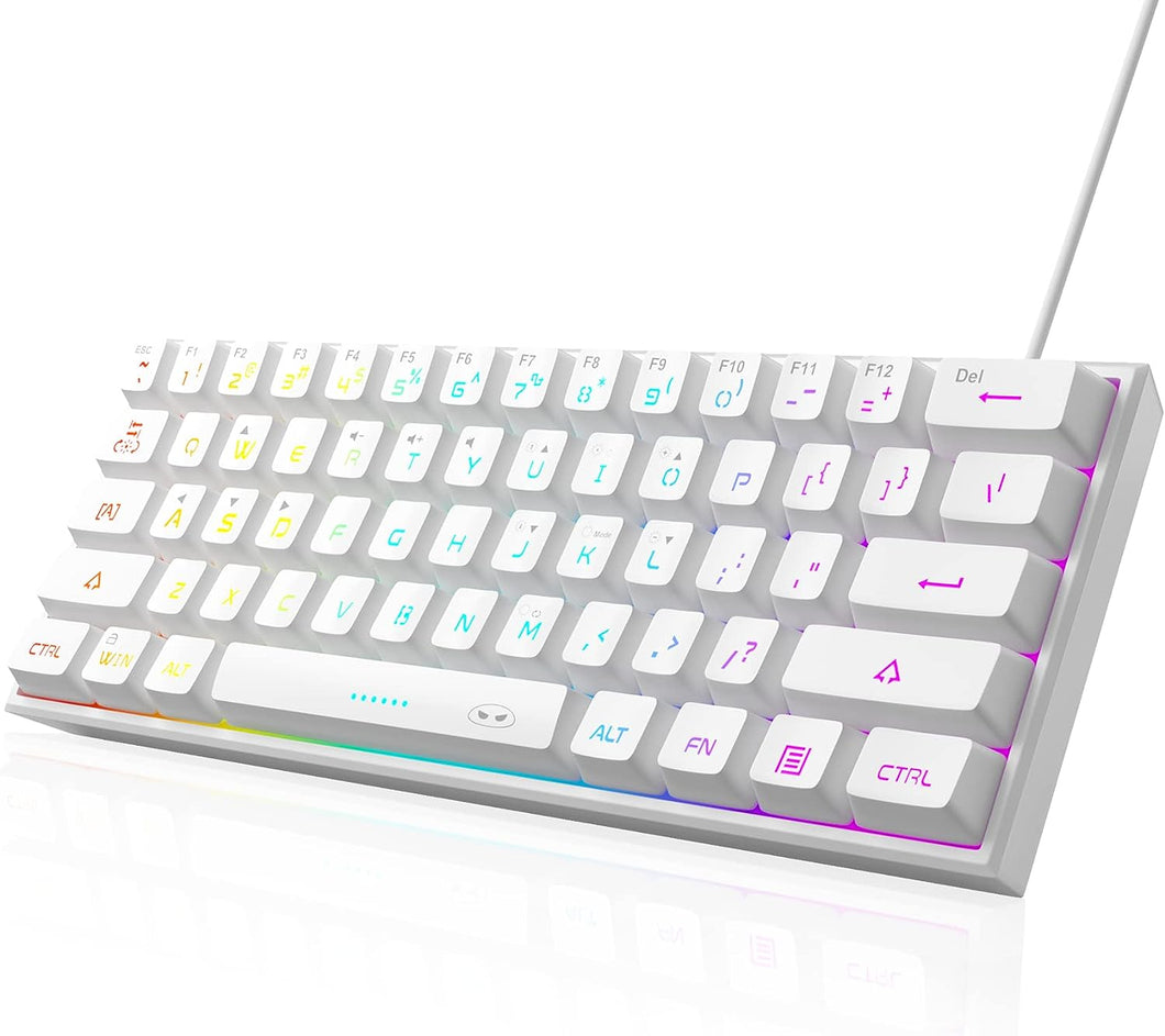 White/Mini 60% Gaming Keyboard/Upgrade RGB Backlit 61 Key Ultra-Compact Keyboard