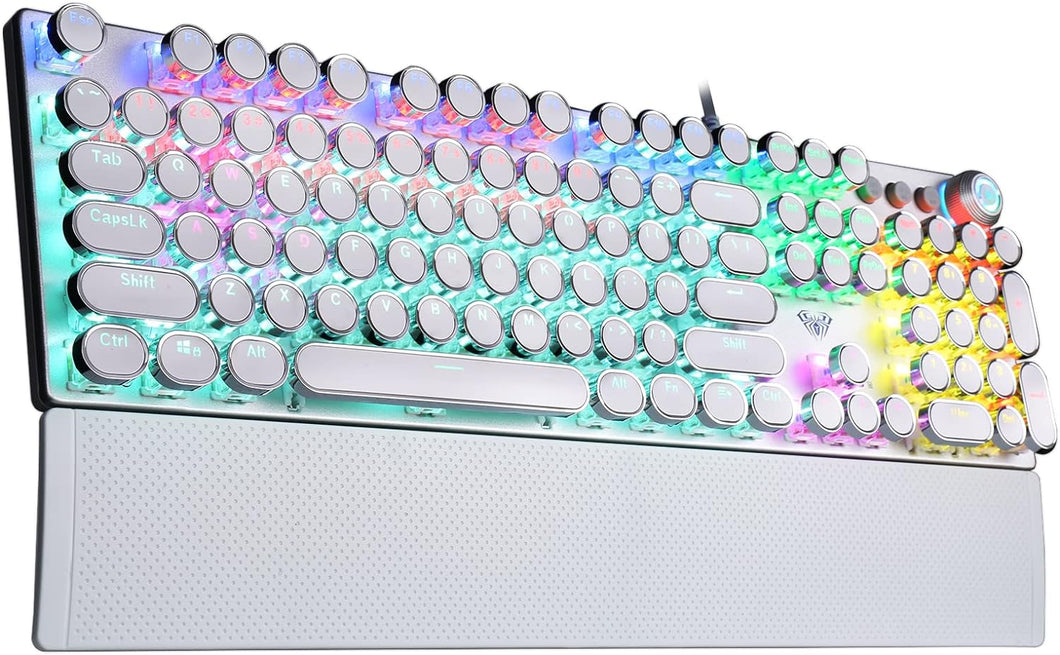 White Blue Switches/Typewriter Style Mechanical Gaming Keyboard Blue Switches