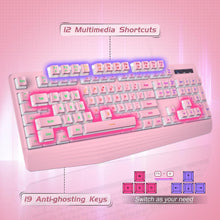 Load image into Gallery viewer, Pink/ Gaming Keyboard/7-Color Rainbow LED Backlit/ 104 Keys Quiet Light Up Keyboard
