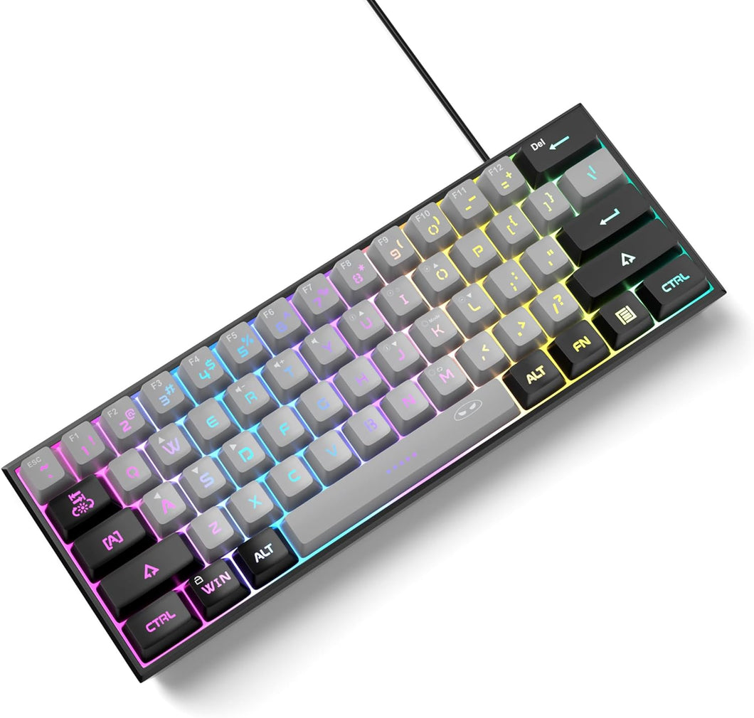 Black Grey A/Mini 60% Gaming Keyboard/Upgrade RGB Backlit 61 Key Ultra-Compact Keyboard