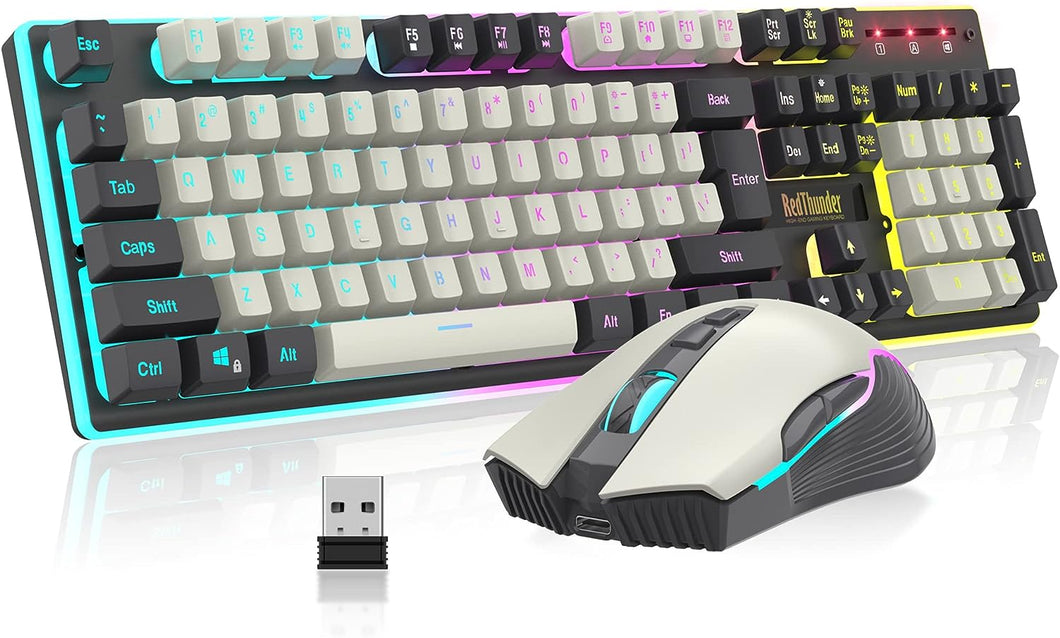 Wireless Gaming Keyboard and Mouse Combo/White-Gray