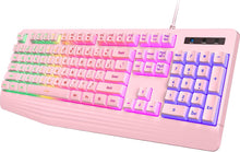 Load image into Gallery viewer, Pink/ Gaming Keyboard/7-Color Rainbow LED Backlit/ 104 Keys Quiet Light Up Keyboard
