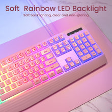 Load image into Gallery viewer, Pink/ Gaming Keyboard/7-Color Rainbow LED Backlit/ 104 Keys Quiet Light Up Keyboard
