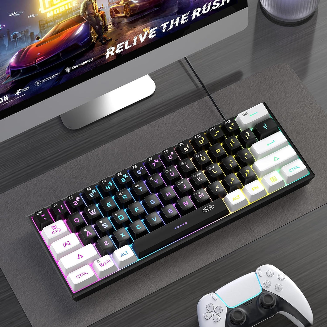 White Black/Mini 60% Gaming Keyboard/Upgrade RGB Backlit 61 Key Ultra-Compact Keyboard