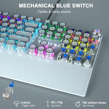 Load image into Gallery viewer, White Blue Switches/Typewriter Style Mechanical Gaming Keyboard Blue Switches
