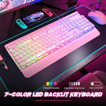 Load image into Gallery viewer, Pink/Gaming Keyboard/104 Keys All-Metal Panel Light Up Silent Computer Keyboard
