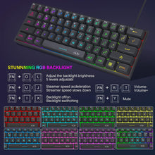 Load image into Gallery viewer, Black/Mini 60% Gaming Keyboard/Upgrade RGB Backlit 61 Key Ultra-Compact Keyboard
